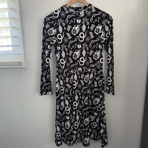 Nooworks‎ Small Ursula Mini Dress Odin Fit & Flare Black White Gothic Grunge